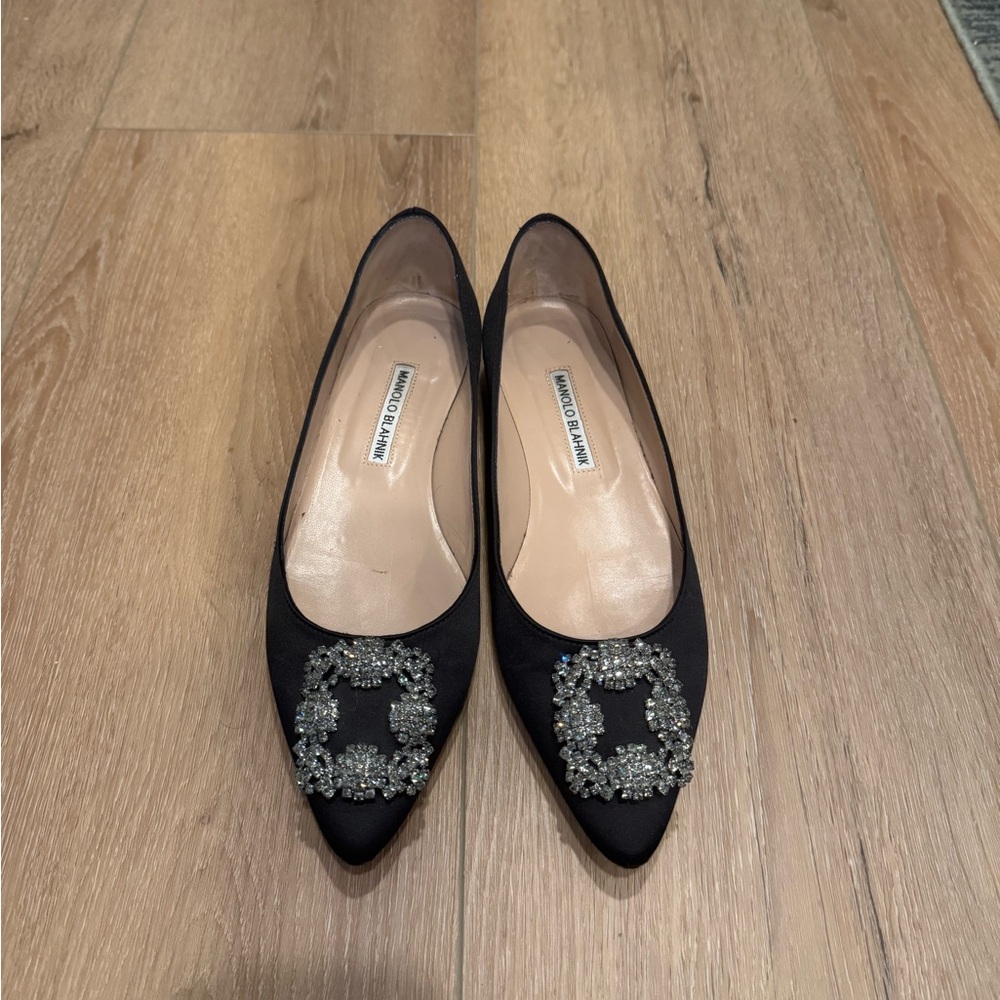Manolo Blahnik Black Flats with Embellishments